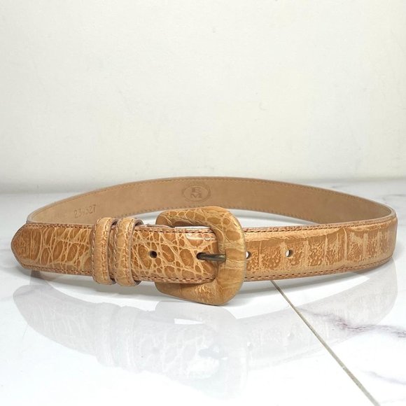 Ender Murat Beige Tan Imported Alligator Grain Calfskin Embossed Belt USA S - Picture 1 of 9